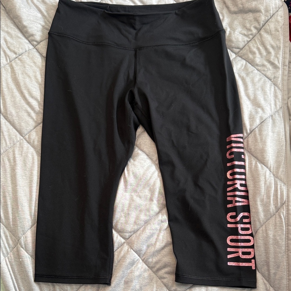 Victoria's Secret Black Capris with Pink Logo